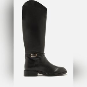 Arezzo Womens Black Leather Knee High Boots Side Zip Gold Buckle Accent Size 9.5